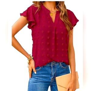 NWT Women's Ruffled Sleeve Top - Red